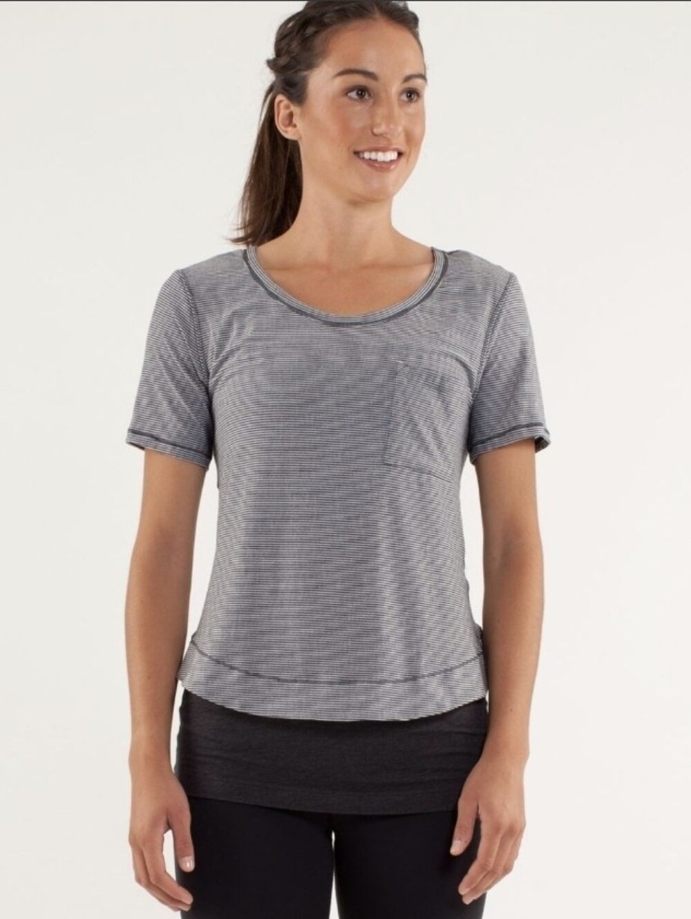 Lululemon Striped Scoop Neck Pocket Tee - Gray